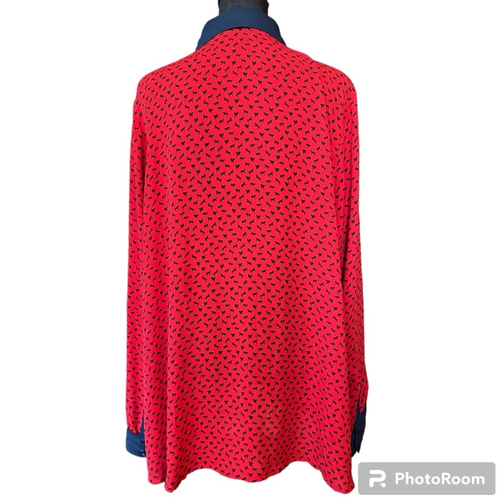 Free People Red Blouse Blue Equestrian Horses Blouse - Picture 5 of 11